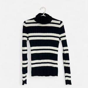Cherokee Black and White Striped Turtleneck Sweater